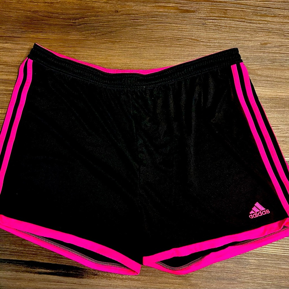 Adidas Women's Athletic Shorts in Black with Pink Stripes